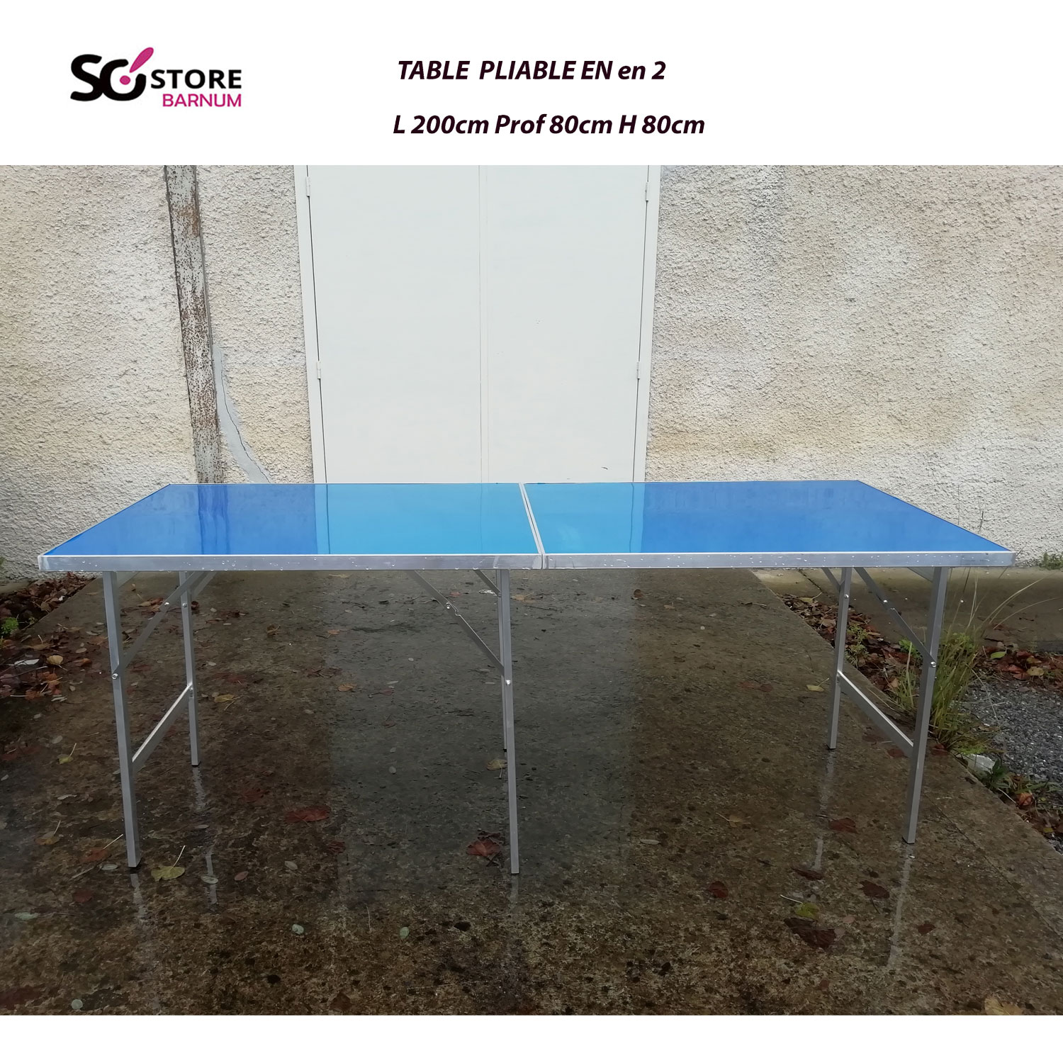 TABLE PLIABLE en 2 -plateau ALUMINIUM, 200cm x 100cm