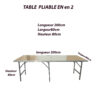 TABLE PLIABLE en 2  / 100% ALUMINIUM | 200cm x 80cm /  1 seule pièce restante