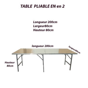TABLE PLIABLE en 2  / 100% ALUMINIUM | 200cm x 80cm