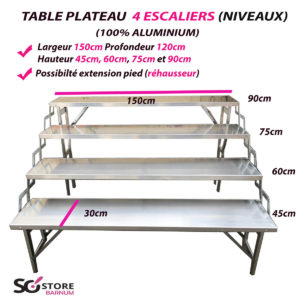 TABLE  ESCALIER 4 plateaux 100% ALUMINIUM - PORT INCLUS