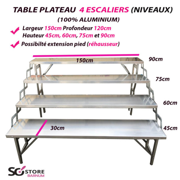 TABLE  ESCALIER 4 plateaux 100% ALUMINIUM - PORT INCLUS