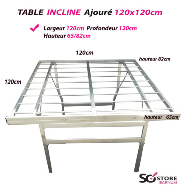 TABLE aluminium Inclinée Ajourée  | 120cm x 120cm  | port offert