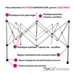 Pièce PLASTIQUE pour barnum GAMME ACIER (laqué BEIGE) /  pieds carré 31mm -Port offert