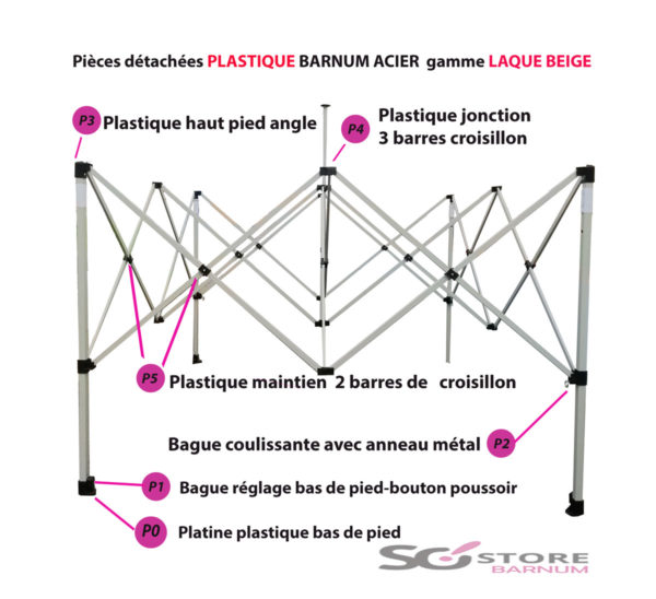 Pièce PLASTIQUE pour barnum GAMME ACIER (laqué BEIGE) /  pieds carré 31mm -Port offert