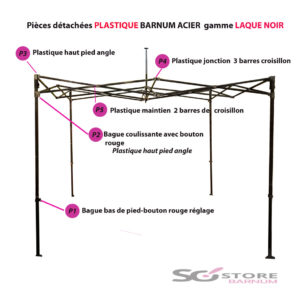 Pièce PLASTIQUE pour barnum GAMME ACIER (laqué noir) / pied carré 31mm | Port compris