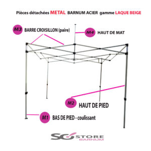 Pièce METAL pour barnum GAMME ACIER(laqué BEIGE)/ pieds carré 31mm