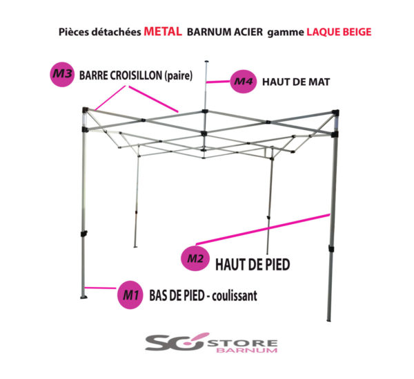Pièce METAL pour barnum GAMME ACIER(laqué BEIGE)/ pieds carré 31mm