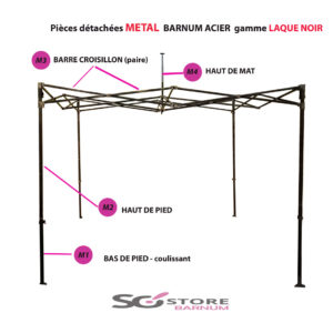 Pièce METAL pour barnum GAMME ACIER(laqué noir)/ pied carré 31mm