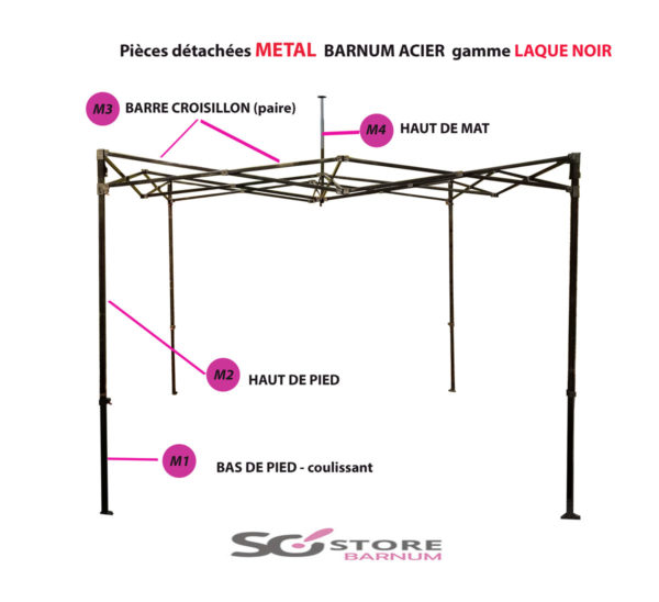 Pièce METAL pour barnum GAMME ACIER(laqué noir)/ pied carré 31mm