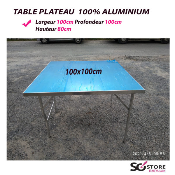 TABLE HORIZONTALE plateau ALUMINIUM | 100cm x 100cm | par 2 ou 4 – Image 3