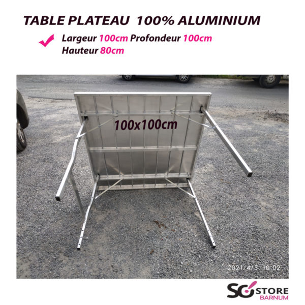 TABLE HORIZONTALE plateau ALUMINIUM | 100cm x 100cm | par 2 ou 4 – Image 2