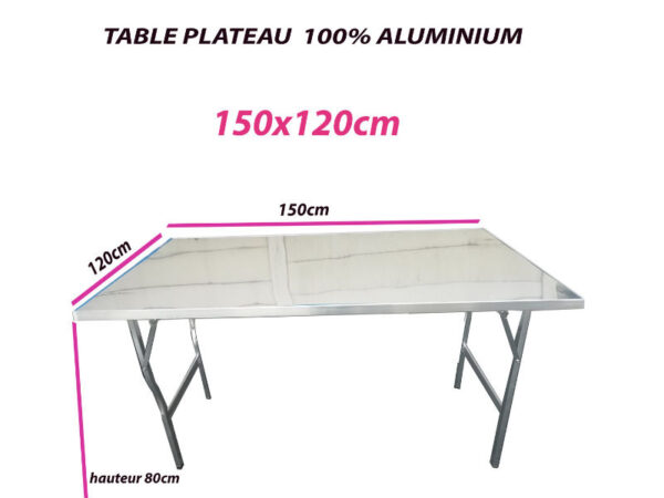 TABLE HORIZONTALE plateau 100% ALUMINIUM | 120cm x 150cm |