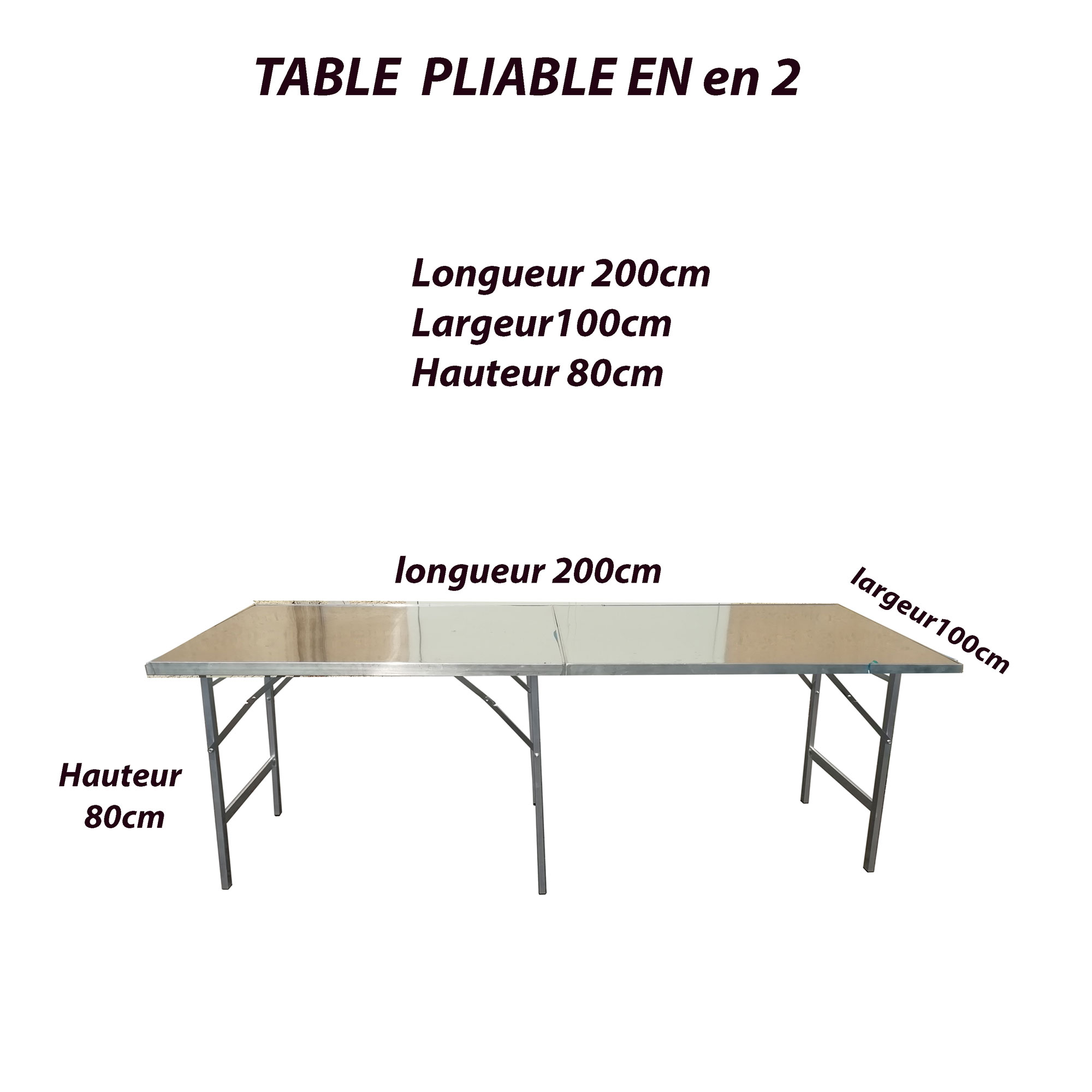 TABLE PLIABLE en 2 -plateau ALUMINIUM, 200cm x 100cm